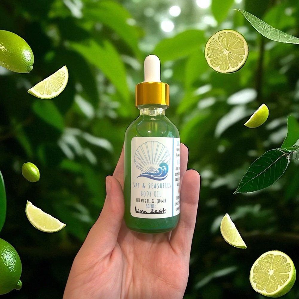 Hand Crafted “Lime Zest” Scented Body Oil by Sky & Seashells Skincare